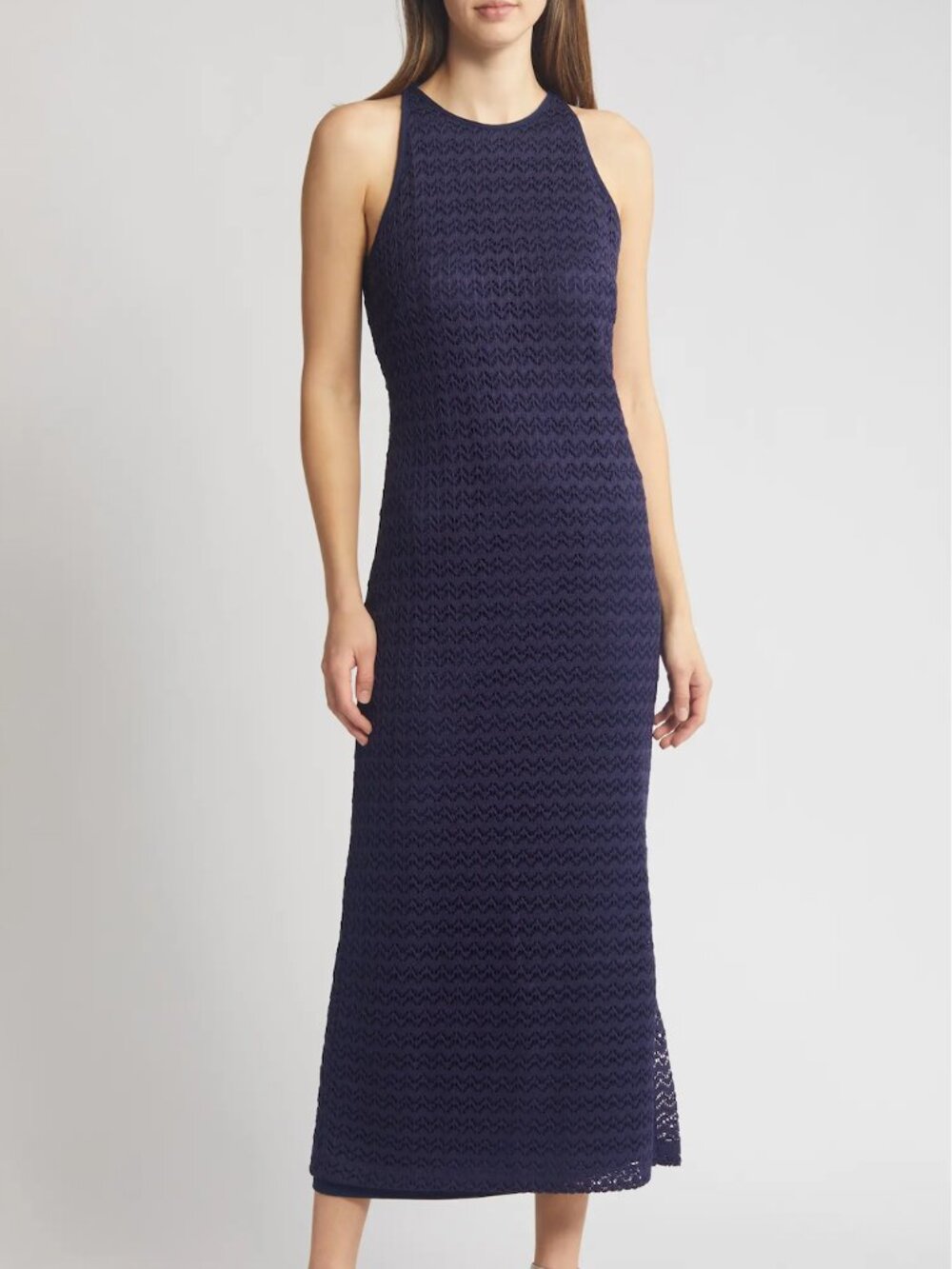 Julia Jordan Navy Open Stitch Chevron Maxi Dress - Size 12